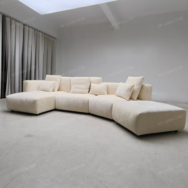 Modern Curved Modular Sectional Sofa with Premium Chenille Fabric & Matte Black Metal Accents